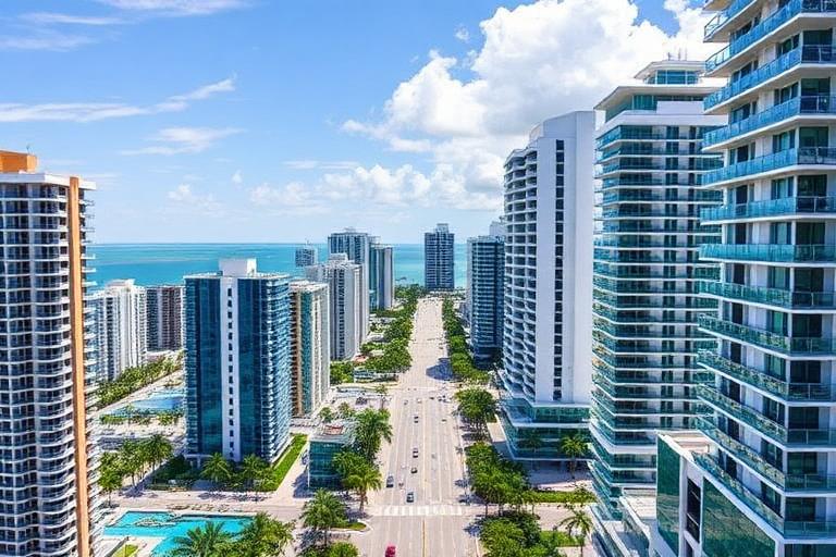 Edifícios residenciais à beira-mar em Miami Beach
