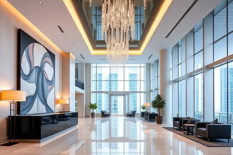Lobby de um edifício residencial em Brickell, Miami