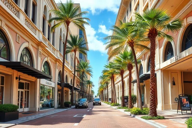 Calle arbolada de Coral Gables con viviendas residenciales