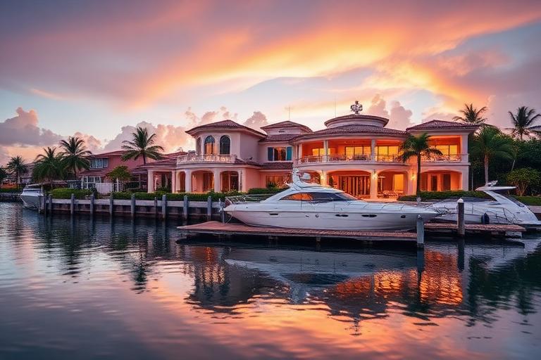 Residencias frente al agua en la bahía de Biscayne, Miami