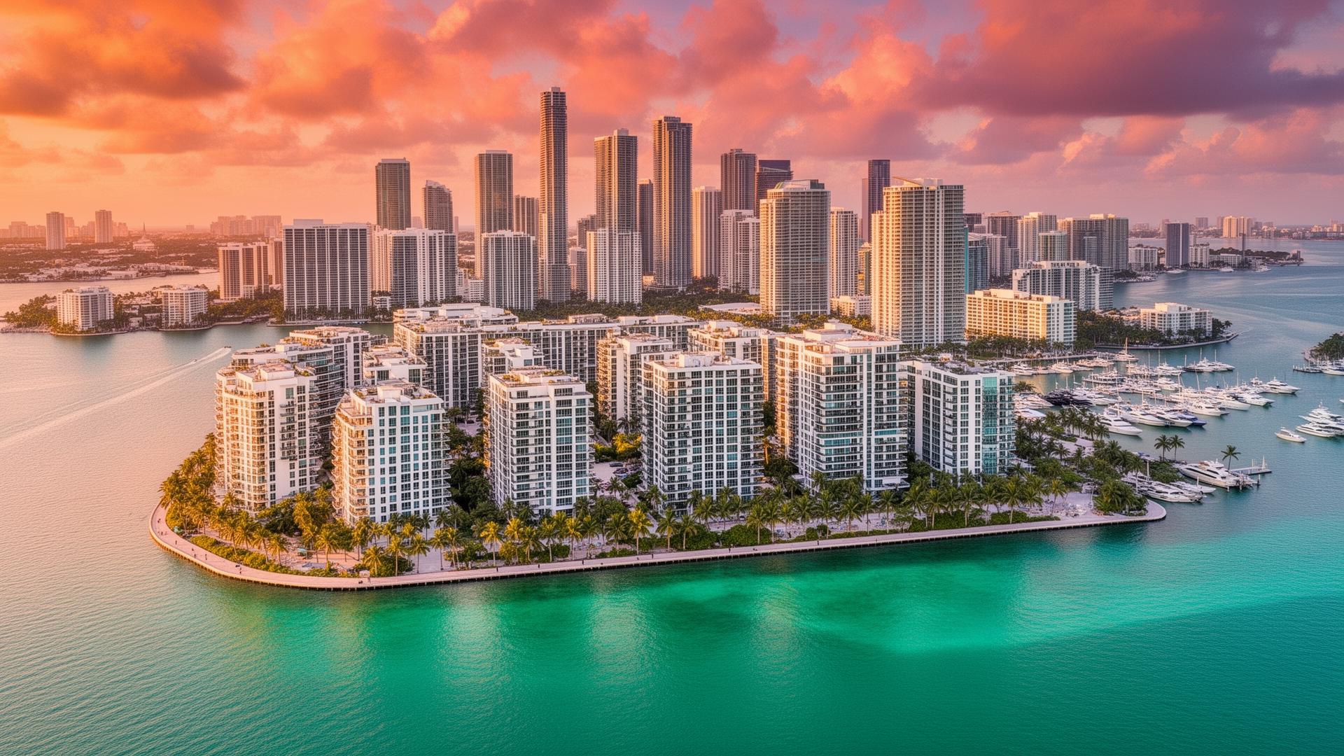 Vista de Brickell Key, ubicación del desarrollo Mandarin Oriental Residences en Miami