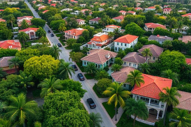 Calle residencial arbolada en el sur de Florida