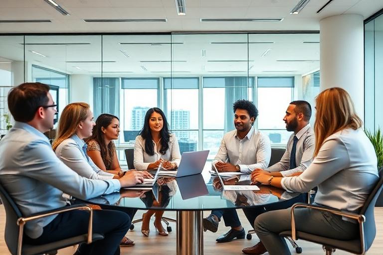 Profesionales inmobiliarios revisando documentos de una transacción en Miami