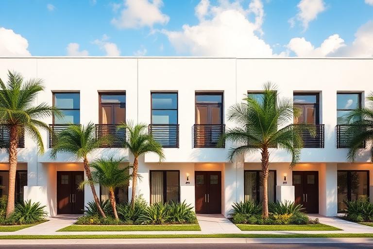 Casas unifamiliares y townhomes en un vecindario residencial de Miami